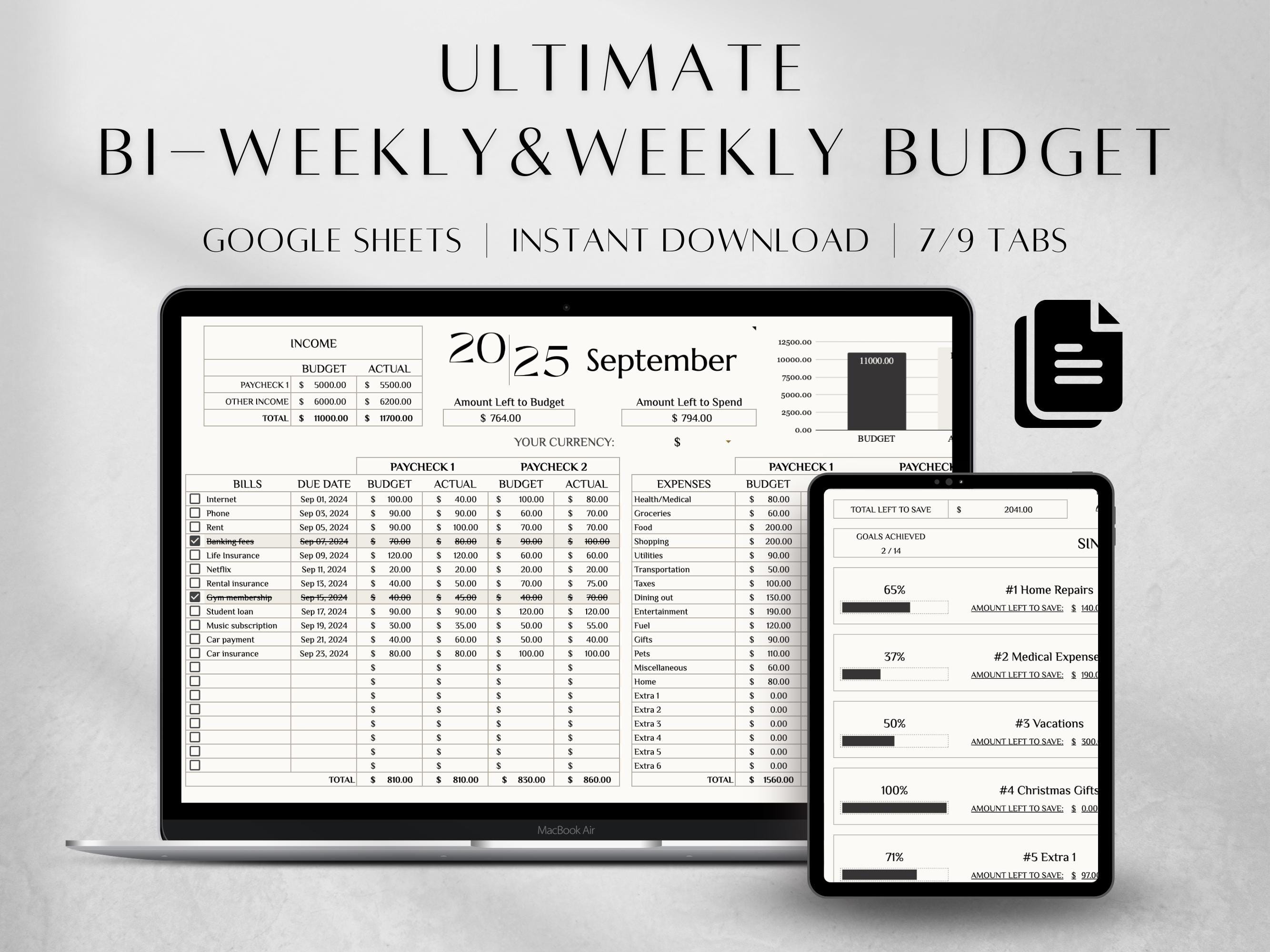 Biweekly & Weekly Budget Template + Expense Tracker + Sinking Funds Template + Debt Snowball Calculator |Monthly Budget |Debt Payoff Tracker