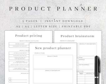 Printable Product Planner Pages | Digital Business Planner | Product Price Calculator | Pricing Worksheet PDF A5, A4 | Product Organizer Kit