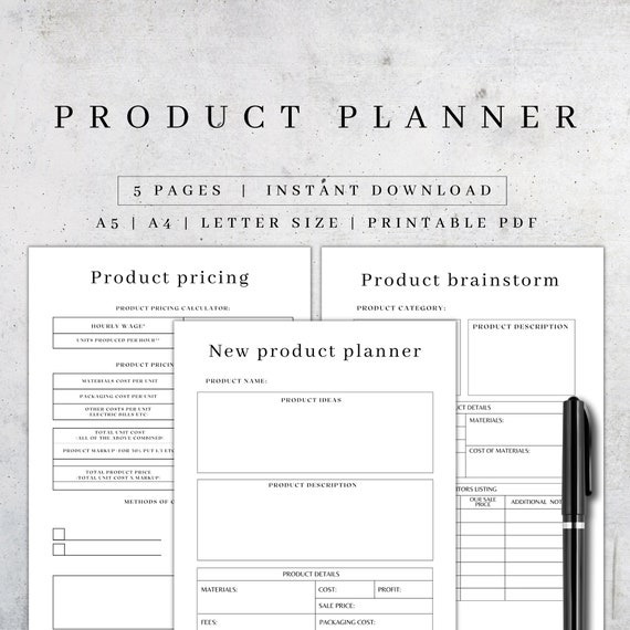 Printable Product Planner Pages | Digital Business Planner | Product Price Calculator | Pricing Worksheet PDF A5, A4 | Product Organizer Kit