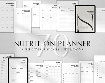 Nutrition Meal Planner Printable , Weekly Food Diary Grocery List , Pantry Recipe Book PDF A4