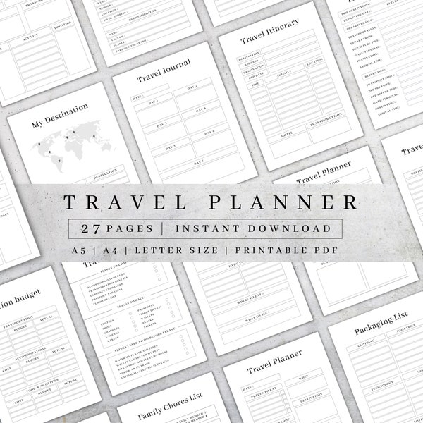 Travel Planner Printable | Travel Journal | Vacation Planner | Trip Itinerary Planner | Digital Travel Planner | Holiday Plan | A4, A5 PDF