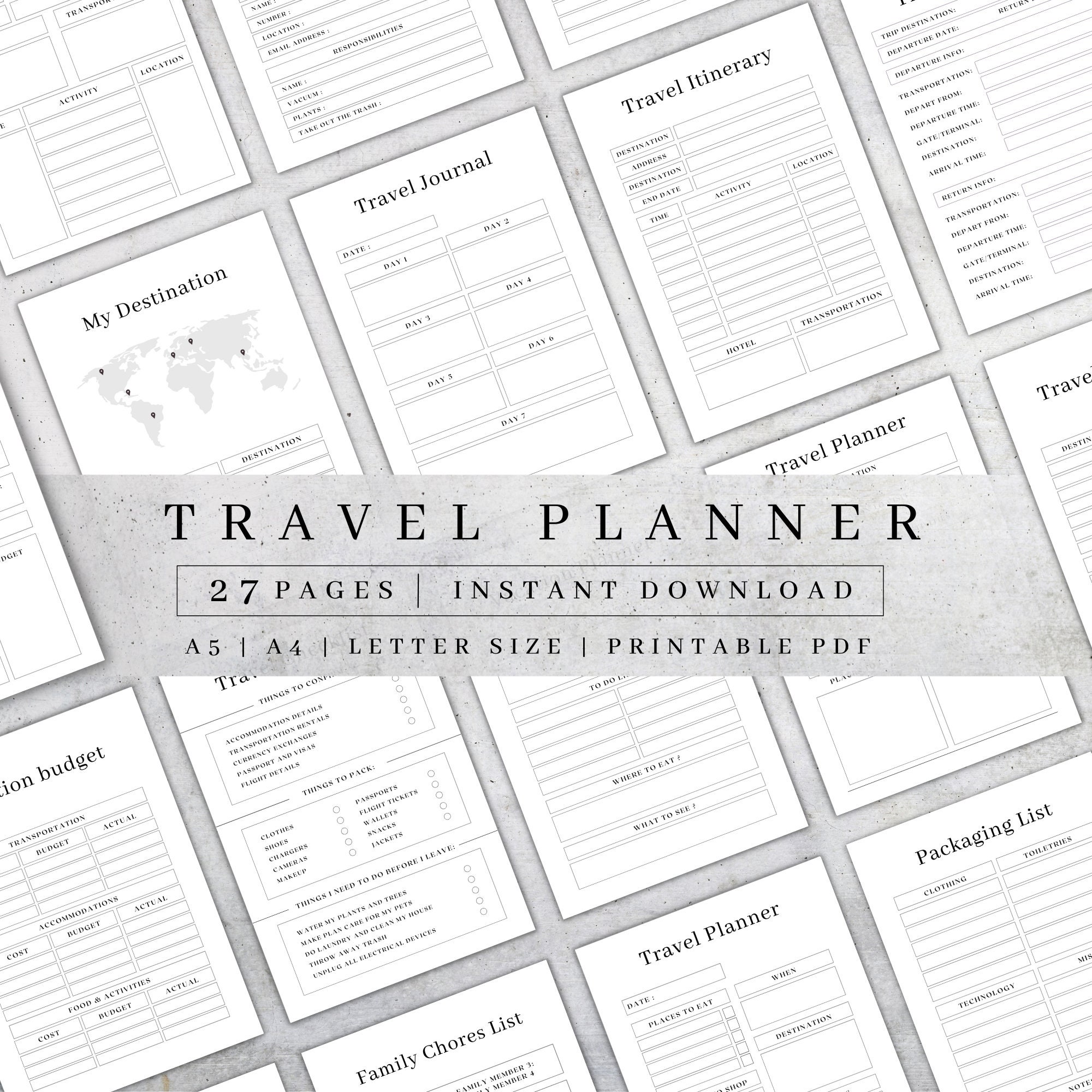 Digital Scrapbook Kit Travel Pattern Paper Vacation 