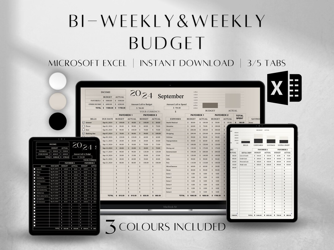 Biweekly &amp; Weekly Budget Spreadsheet Template Paycheck Budget Template ...
