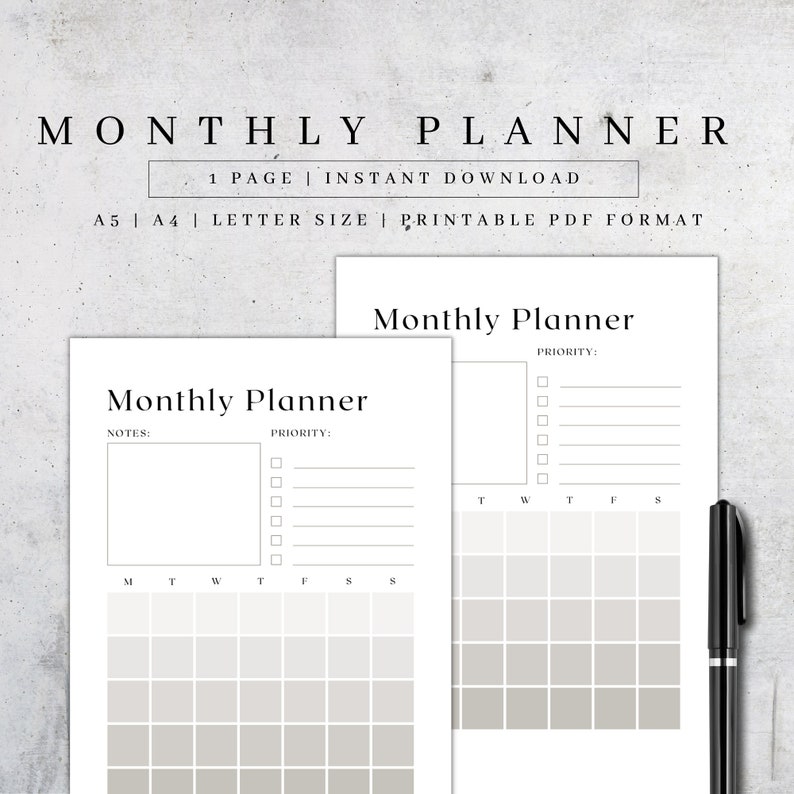 Undated Monthly Planner Printable | A4 A5 Letter Size (PDF Download - Etsy