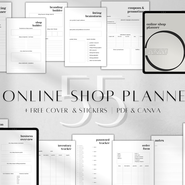 Online Shop Planner Template Bundle | Canva Business Planner 2024 | Online Business Guide | Editable Online Seller Workbook | PDF A4/Letter