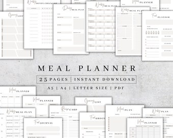 Printable Meal Planner Bundle | Weekly Daily Monthly Food Diary PDF A4 A5 Digital Download