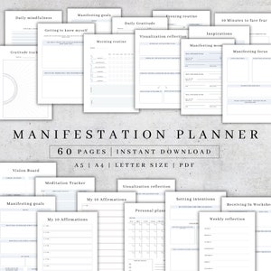 Manifestation Planner Printable | Dream Journal Digital | Mental Health Journal | Self-Care Worksheet | Dream Manifestation PDF| Wellness A4