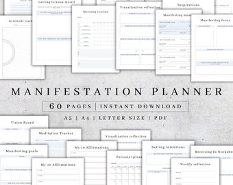 Manifestation Planner Printable | Dream Journal Digital | Mental Health Journal | Self-Care Worksheet | Dream Manifestation PDF| Wellness A4