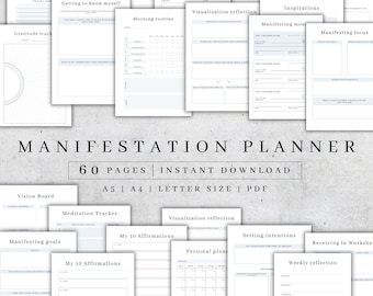 Manifestation Planner Printable | Dream Journal Digital | Mental Health Journal | Self-Care Worksheet | Dream Manifestation PDF| Wellness A4
