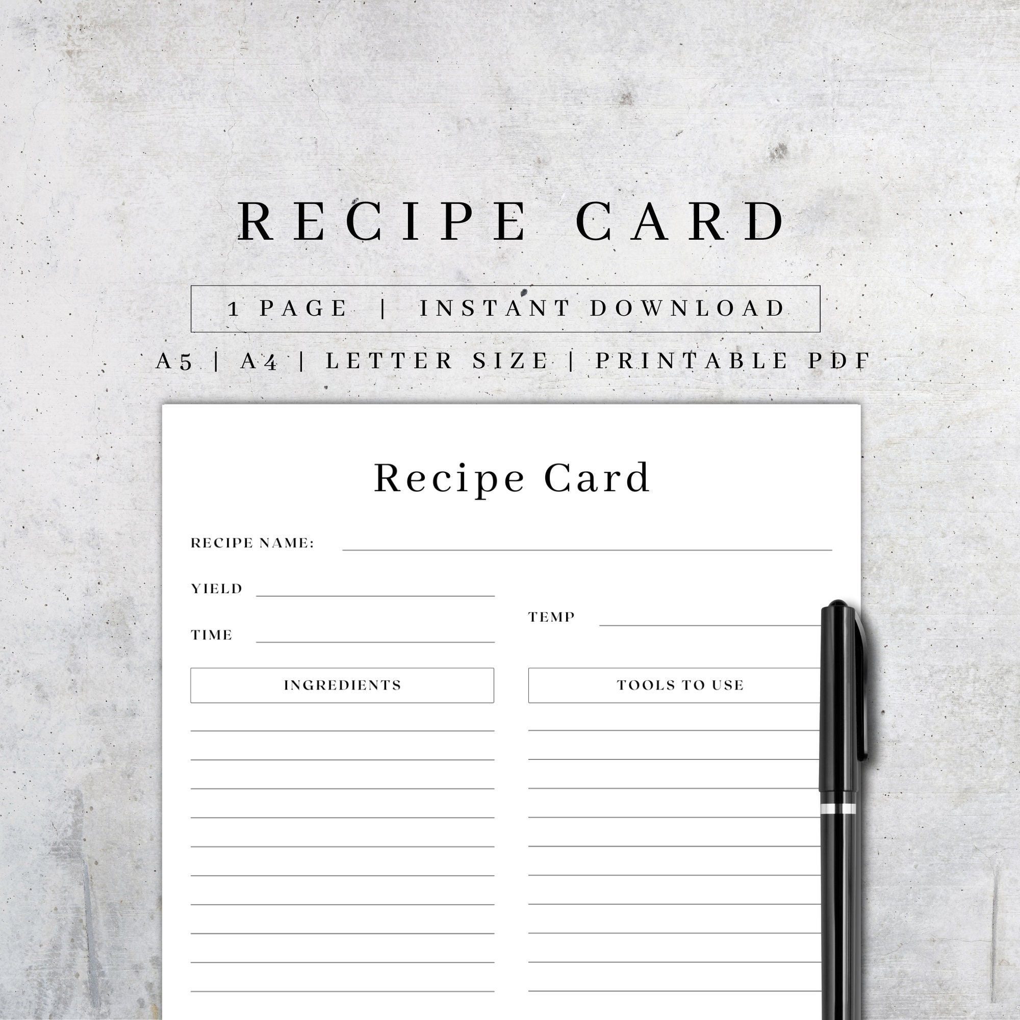 Printable Recipe Card | Recipe Book Sheet | Digital Food Planner | Food ...