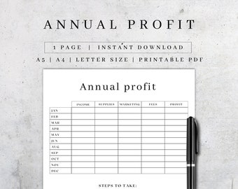 Annual Profit Sheet | Budget Planner | Small Business Organizer | Annual Business Review | Yearly Profit & Loss Statements | Payment Tracker