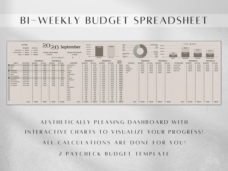 Budget Planner | Biweekly Budget Template Google Sheets | Monthly Expense Bill Income | Debt Savings Tracker Spreadsheet, Budget Binder image 2