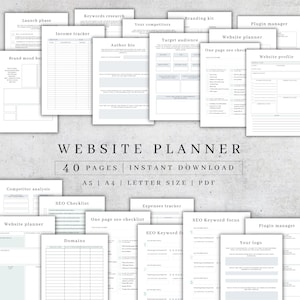 Planejador de site para impressão | Guia de site de negócios on-line | Ferramentas para pequenas empresas | Plano de lançamento de site | Planejador de marca digital A5, A4 PDF