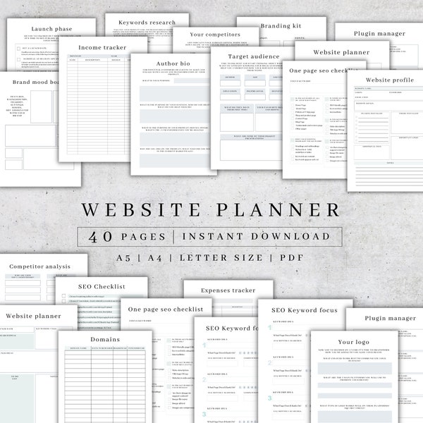Printable Website Planner | Online Business Website Guide | Small Business Tools | Website Launch Plan | Digital Branding Planner A5, A4 PDF