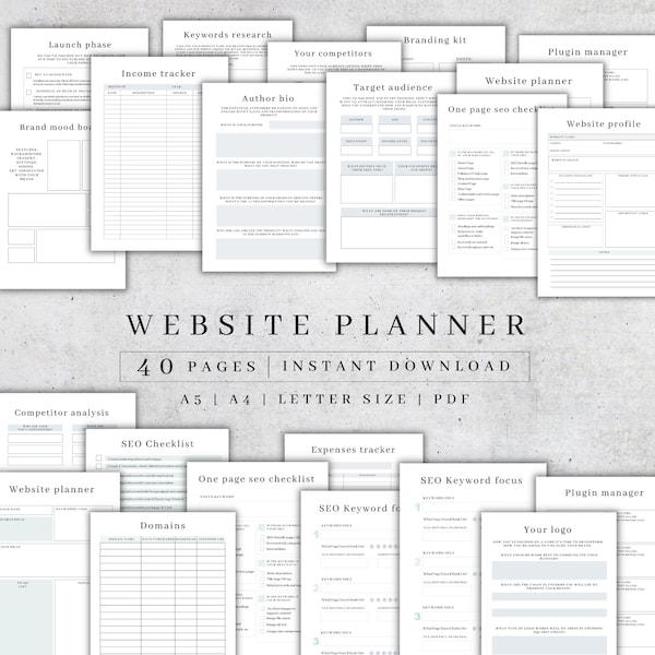 Website Planner Printable | Online Business, Branding (A4/A5/Letter PDF Download)