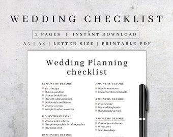 Wedding Checklist Printable | Wedding Planning Timeline (A5/A4/Letter PDF Download )