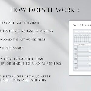 May include: A printable daily planner with a gray background and black text. The planner includes sections for today's goal, today's plan, top priorities, must get done, it can wait, and notes. The text "DAILY PLANNER" is at the top of the page.