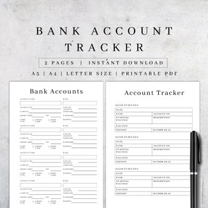 Bank Account Tracker | Ausdruckbares Business Bank Account Log | Business Planer PDF | Buchhaltung für Kleinunternehmen | Bankverbindung A4