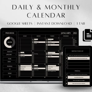 Monthly Productivity Planner | Daily Planner | Monthly Calendar Spreadsheet Template Google Sheets | Calendar Template | Digital Calendar