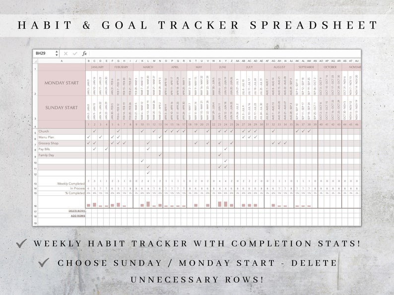 Habit Tracker Excel 2022 2023 Habit Tracker Spreadsheet Etsy