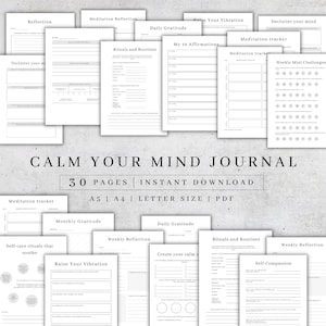 Journal Calmez votre esprit | Planificateur de santé mentale, format PDF A5/A4/Lettre