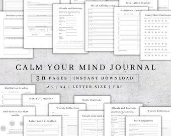 Mental Health Planner Printable | Calm Your Mind Journal Digital | Mindfulness Journal PDF | Anxiety Journal| Self-Care Worksheet A5 A4 2024