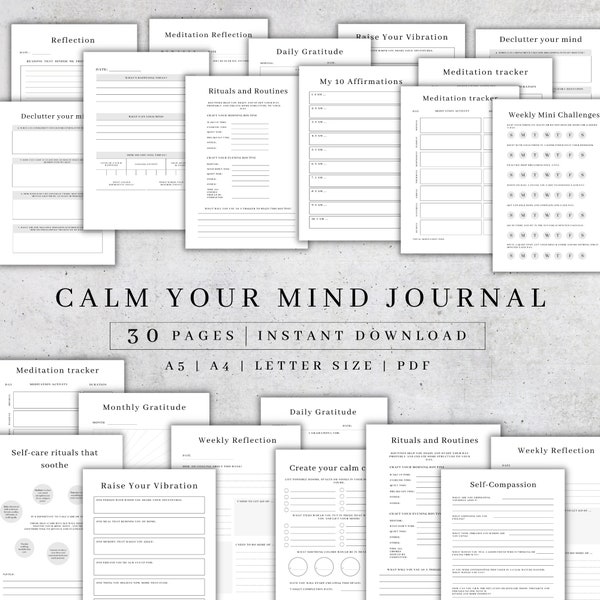 Mental Health Planner Printable | Calm Your Mind Journal Digital | Mindfulness Journal PDF | Anxiety Journal| Self-Care Worksheet A5 A4 2024