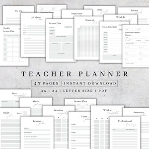 Teacher Planner 2025 Printable | Digital Academic Planner Kit| Lesson planner Pdf| Classroom Roster| Teacher Agenda| Undated Calendar A5, A4