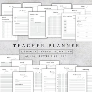 Teacher Planner 2024 Printable Digital Academic Planner Kit Lesson planner Pdf Classroom Roster Teacher Agenda Undated Calendar A5, A4 image 1