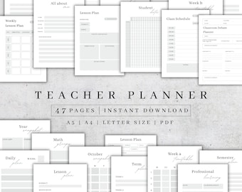 Teacher Planner 2024 Printable | Digital Academic Planner Kit| Lesson planner Pdf| Classroom Roster| Teacher Agenda| Undated Calendar A5, A4