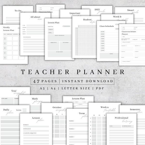 Teacher Planner 2024 Printable | Digital Academic Planner Kit| Lesson planner Pdf| Classroom Roster| Teacher Agenda| Undated Calendar A5, A4