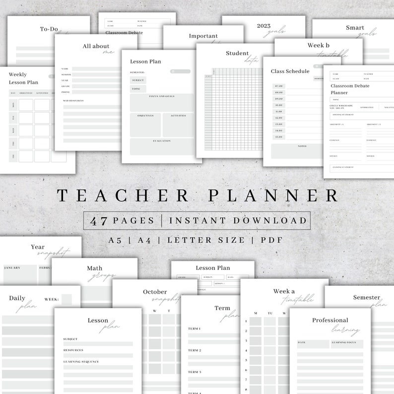 Teacher Planner 2024 Printable Digital Academic Planner Kit Lesson planner Pdf Classroom Roster Teacher Agenda Undated Calendar A5, A4 image 1