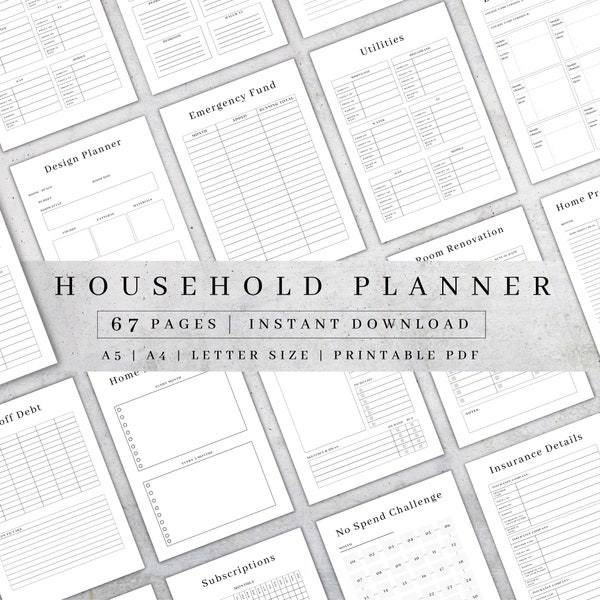Printable Household Planner | Cleaning Planner Digital | Life Organizer Bundle | Family Chore Chart | Household Management Planner Pdf A5/A4