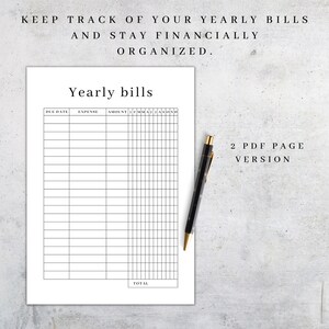Yearly Bill Tracker Printable | Annual Bill Planner | Bill Payment ...