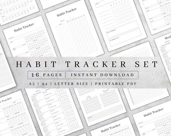 Printable Habit Tracker Set | Weekly, Monthly, Yearly (Digital Download)