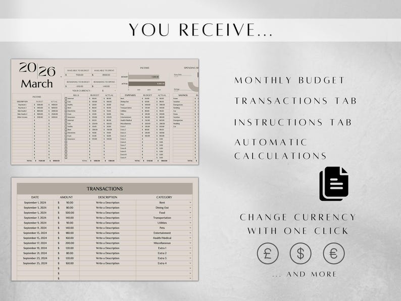 Minimalist Monthly Budget Spreadsheet , Google Sheets Finance Planner Digital Download image 4