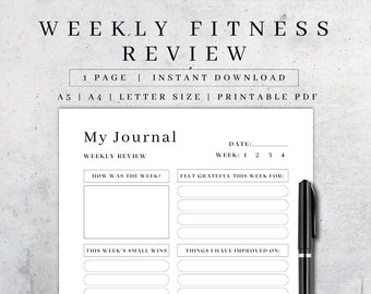 Printable Weekly Fitness Self-Review Sheet | Digital Fitness Journal Pages | Self-Reflection Page | Health Tracker | Fitness Planner PDF A5