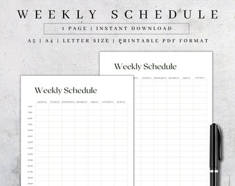 Hourly Weekly Schedule Planner | Minimalist PDF Organizer (Digital Download)