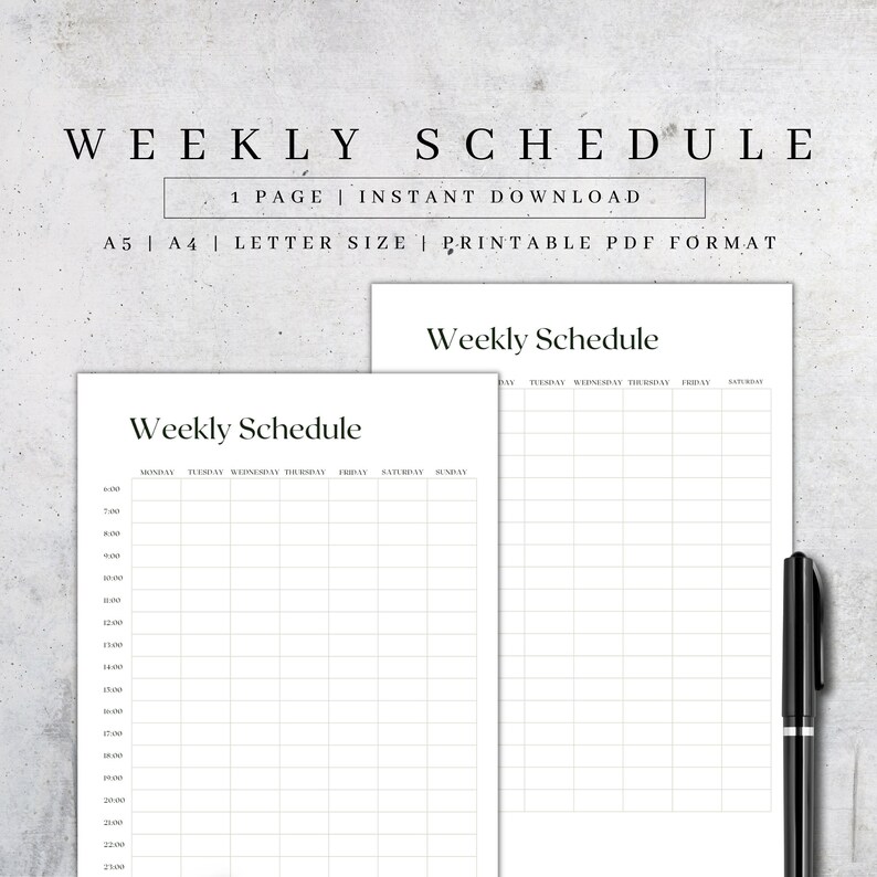 Printable Weekly Planner Schedule Hourly Weekly Planner Pages Pdf