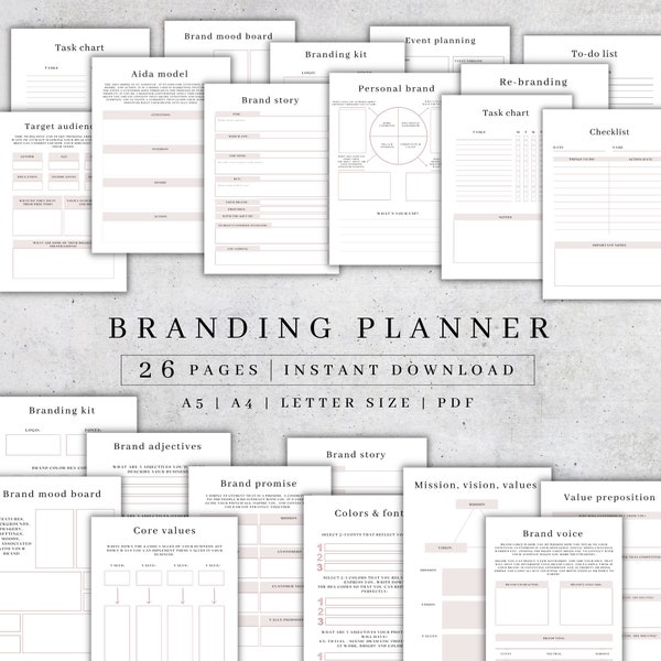 Classeur de planificateur de marque | Organisateur d’affaires personnel imprimable | Affaires en ligne PDF | Stratégie de marque | Fiches d'affaires | Plan Etsy A5 A4
