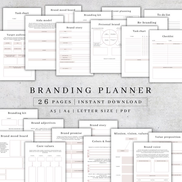Branding Planner Binder | Personal Business Organizer Printable | Online Business PDF | Brand Strategy | Business Sheets | Etsy Plan A5 A4
