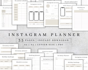 Instagram Planner | Social Media Marketing, Content Calendar (PDF Printable)