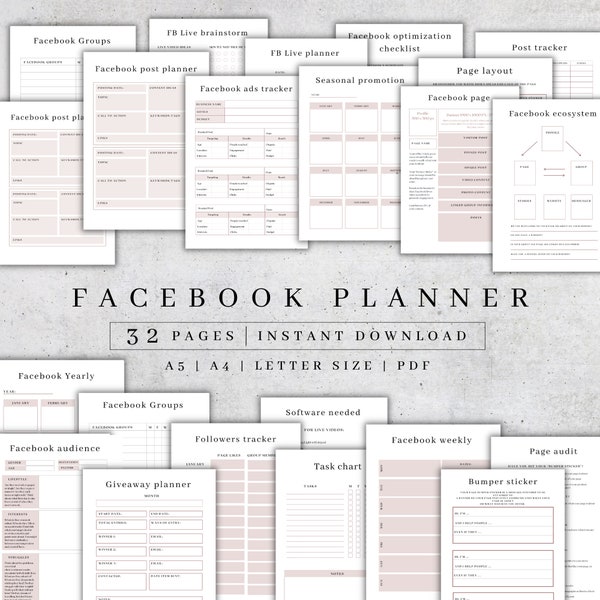 Digital Facebook Planner | Social Media Planner | Facebook Marketing Template | Facebook Ads Planner | Instant Download | Content Planner A4