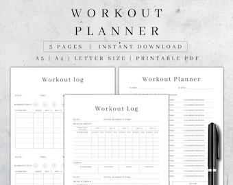 Workout Planner Printable | Digital Fitness Journal | Weight Loss Tracker Pdf | Weekly Workout Log| Daily Wellness Plan| Happy Planner A5 A4