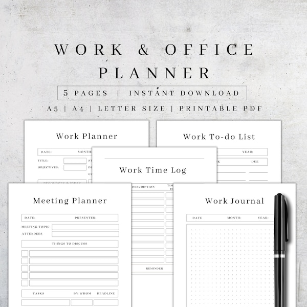 Office Organizer | Work Planner Printable | Office Task Tracker | Office Prints | Work Schedule| Project Checklist| Journal To Do List A5 A4