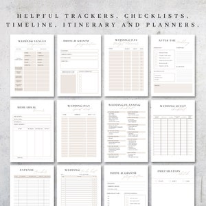 Puede incluir: Una lista de verificaci&oacute;n de planificaci&oacute;n de bodas imprimible con secciones para lugares de bodas, preparaci&oacute;n de la novia y el novio, planificador de presupuesto del d&iacute;a de la boda, despu&eacute;s de la boda, cena de ensayo, lista de invitados del d&iacute;a de la boda, lista de verificaci&oacute;n de planificaci&oacute;n de bodas, lista de verificaci&oacute;n de invitados de bodas, seguimiento de gastos, lista de verificaci&oacute;n de bodas, preparaci&oacute;n de la novia y el novio y lista de verificaci&oacute;n de preparaci&oacute;n.