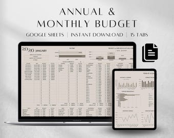 Budget Planner | Annual Budget Spreadsheet Google Sheets | Monthly Finance Dashboard | Expense Tracker Personal Planner, Budget Binder