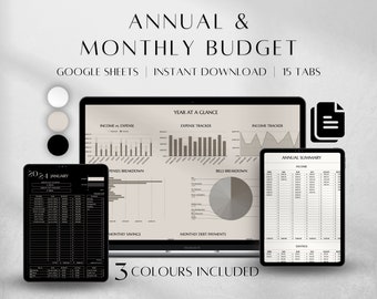 Annual Budget Spreadsheet Bundle | Google Sheets Finance Planner | Digital Monthly Budget | Savings Tracker| Income & Expense | Debt Payoff