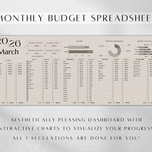 Minimalist Monthly Budget Spreadsheet , Google Sheets Finance Planner Digital Download image 2