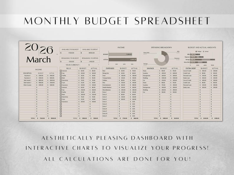 Minimalist Monthly Budget Spreadsheet , Google Sheets Finance Planner Digital Download image 2